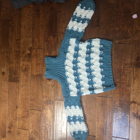 POL Teal and Cream Cowl Neck Sweater - Picture 1 of 3